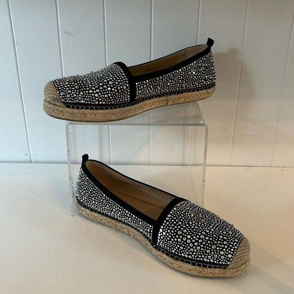 Stuart Weitzman Black Studded Espadrille Flats - Picture 1 of 7